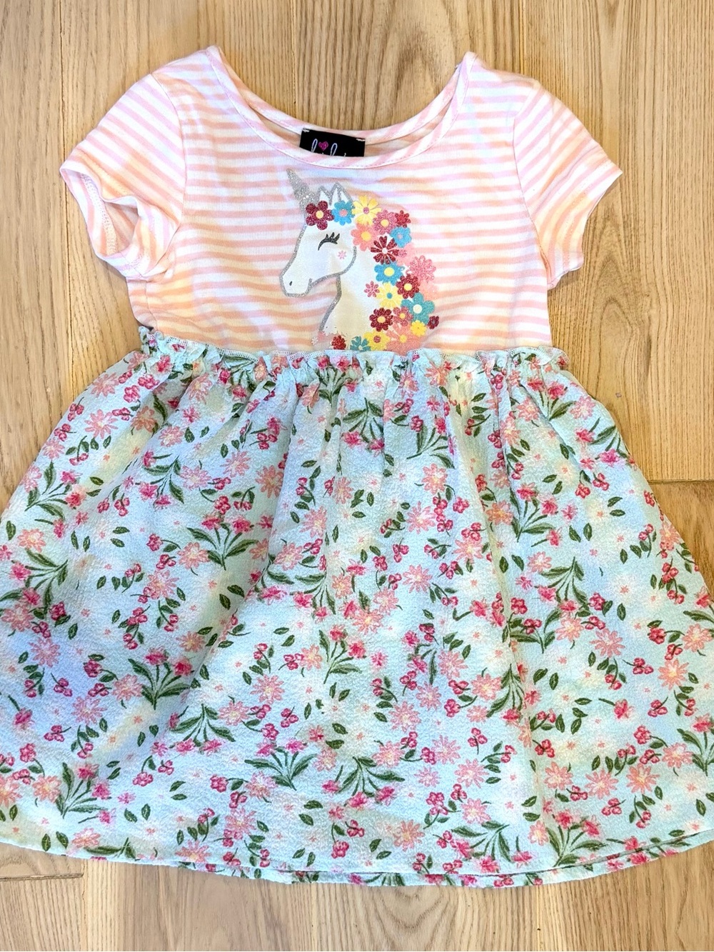 lilt Pink White Striped Unicorn Floral Toddler Tee